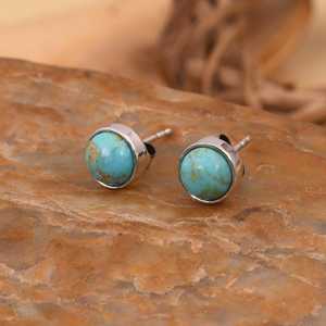 Kingman Turquoise Beaded Sterling Silver Stud Earrings with Bezel Setting Luxury Boho Jewelry for Party & Gift - Product Image 4