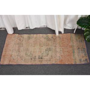 Tapis en laine turque vintage de 14x33ft, patchwork orange et vert, tissage plat pour décorations de salon avec support en latex - Product Image 1