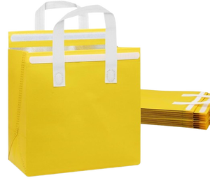 Sacs de transport alimentaire réutilisables et recyclables en non-tissé avec poignées longues, couleurs jaune, bleu, blanc, rouge pour les plats à emporter et le shopping CENPLAS - Product Image 4