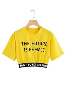 Camisa corta 100% algodón Mujer moda Casual manga corta Crop Top gimnasio camiseta Premium nuevo diseño Top camiseta - Product Image 4