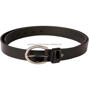 Ceinture décontractée pour hommes en cuir véritable noir faite à la main dans toutes les tailles et couleurs personnalisées avec boucle ovale nickelée - Product Image 1