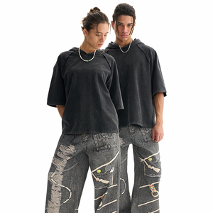 เสื้อฮู้ดแบบสวมหัวแขนสั้นโอเวอร์ไซส์ผ้าคอตตอน100% เป็นมิตรกับสิ่งแวดล้อมผ้าคอตตอนผ้าดิบกำหนดเอง240gsm - Product Image 4