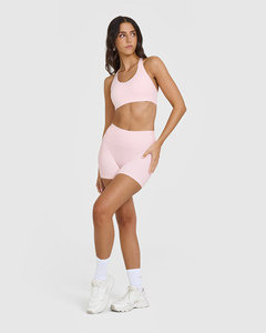 Prix usine Ballet Rose Unifié Shorts Et Doux Mouvement Sport Soutien-Gorge Encolure Dégagée Femmes Gym Workout Deux Pièces Ensemble Pour Les Femmes - Product Image 5