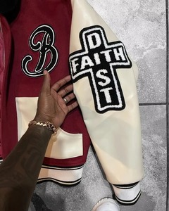Blouson Homme en Cuir Double Couche Style Letterman, Coupe-Vent Printemps, Fermeture Éclair, Logo Brodé Personnalisé, Motif Tête de Mort - Product Image 4