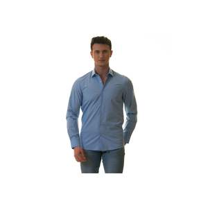 Chemise pour homme à manches longues coupe ajustée en carton uni blanc uni - Product Image 5