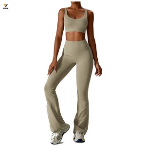 Ropa de gimnasio personalizada para mujer, Sujetador deportivo de secado rápido con cuello en U, mallas, conjuntos de Yoga transpirables de talla grande, entrenamiento Reversible sólido de 2 piezas - Product Image 4