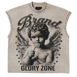 เสื้อกล้ามพิมพ์ลายกราฟิกประดับเพชรขนาดใหญ่พิเศษ Glory Custom ผ้าฝ้าย 100% เสื้อยืดแขนกุดสำหรับใส่ลำลองสไตล์สตรีทแฟชั่นสำหรับทุกเพศ - Product Image 1