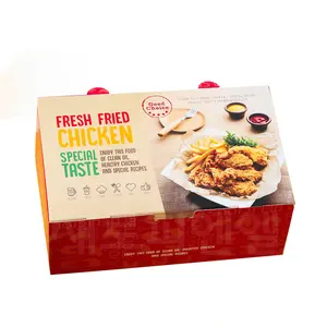 Roodgebakken Kippenverpakking Papieren Voedseldozen Print Uw Merklogo Voor Het Verpakken Van Kippenvleugels Kipnuggets