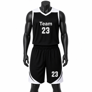 Uniforme de baloncesto personalizado para hombre, camiseta negra sublimada, pantalones cortos de malla transpirable, kit de equipo con nombre personalizado - Product Image 1