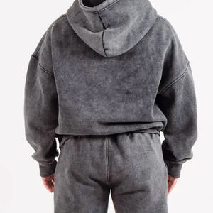 Sudaderas con capucha para hombre con logotipo personalizado de algodón de gran tamaño recortadas 500 Gsm lavado ácido de peso pesado - Product Image 3