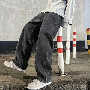 2025 nouvelle marque vêtements pour hommes Style coréen Streetwear ample droit large jambe pantalon en noir et bleu clair - Product Image 4