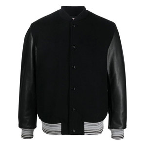 Chaqueta de cuero genuino Letterman superventas, mezcla de lana con cuello levantado, estilo callejero para la escuela, chaqueta Bomber universitaria - Product Image 1