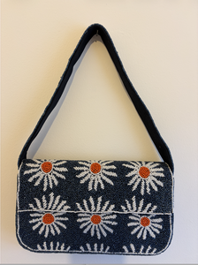 Handmade Beaded Floral Shoulder Bag with <b>Daisy</b> Pattern Blue Casual Daily Use Flap Closure - Product Image 5