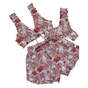 Conjunto de Pijama Sexy de 3 Piezas para Mujer, Pantalones Cortos, Brasier y Tanga, 100% Algodón, Estampado en Bloques - Product Image 4