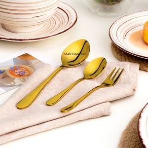 Juego de cubiertos de acero inoxidable dorado brillante con mango real para el hogar, fiestas de boda, vajilla, juegos de cubiertos para comer - Product Image 2