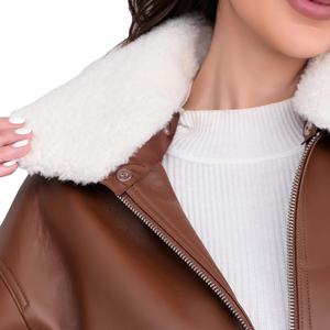 2025 <b>Autumn</b> Genuine Sheep Skin Leather <b>Ladies</b> <b>Jacket</b> with Detachable Fur Collar Zipper Closure Button Decoration ODM Services - Product Image 6