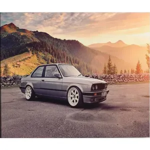 Impression sur toile Fida Silver BMW E30 au coucher du soleil dans les montagnes - Product Image 6