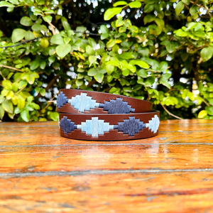 Fil recyclé bleu ciel eau Buffalo cuir Polo ceinture en laiton massif boucle décontracté 35MM largeur équitation unisexe - Product Image 2