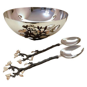 Rama de árbol Diseño en forma de hoja Tazón de color negro pulido brillante Aluminio Acero inoxidable Metal Alta calidad con cuenco para cubiertos - Product Image 1