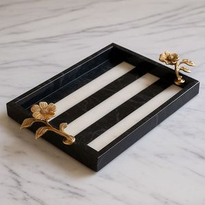 Venta caliente elegante mármol Rectangular blanco mármol ovalado bandeja con bordes elegante bandeja para servir para aperitivos o uso decorativo - Product Image 4