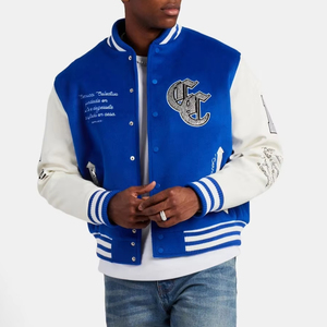 Wholesale New Fashion Blue Varsity Jacket For Men Letterman College Baseball Bomber Warm Jacket Collar Ribbed With Cuffs - Product Image 1