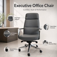 Chaise de bureau de direction à dossier haut, pivotante et réglable, avec appui-tête, base chromée et roulettes