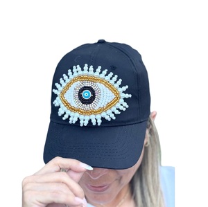 Gorro bordado a mano con cuentas de semillas con patrones tribales y cierre ajustable Gorro de estilo tradicional con cuentas con diseño de bordado - Product Image 2