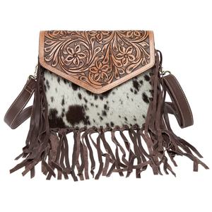 Poils en peau de vache occidentale de qualité supérieure sur sac à bandoulière de luxe pour femmes avec design floral et solitaire usiné à la main prêt à stocker des sacs - Product Image 1
