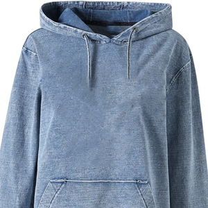 Sweat à capuche en denim chenille délavé foncé, style universitaire uni, 100% coton biologique molletonné, écologique, hiver, OEM/Logo personnalisé - Product Image 2