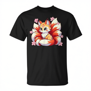 T-shirt promozionale Nine Tails Fox Kitsune con fiori di ciliegio giapponesi - Product Image 2