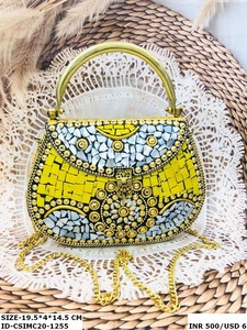Sac à main exclusif pour dames en métal mosaïque Pochette de soirée avec poignées élégantes en laiton - Product Image 3