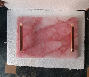 Bandeja de cuarzo rosa Natural con moldura dorada para granja, con asas bandeja de servicio, la mejor calidad, gran oferta - Product Image 4