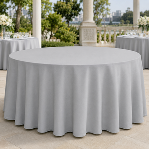 Wholesale 120 Inch Grey <b>Round</b> Polyester <b>Tablecloth</b> Solid Color Wedding Banquet Event Rental <b>Table</b> Linen - Product Image 1