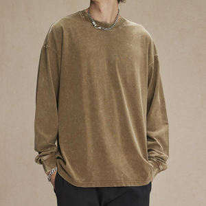 Sweat-shirt à col rond pour homme, grande taille, 100% coton, motif uni, lavage à l'acide, anti-rétrécissement, tissu jersey unique, imperméable - Product Image 5