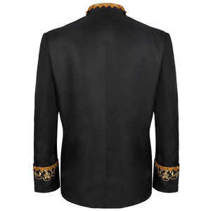 Chaqueta de cuero genuino para hombre con cuello mandarín y bordado dorado, abotonadura sencilla, para actuaciones formales, con plumas de ganso blanco, personalizada - Product Image 3