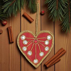 การออกแบบเครื่องประดับคริสต์มาสรูปหัวใจลูกปัดหลากสีทำด้วยมือของตกแต่งวันหยุด - Product Image 5