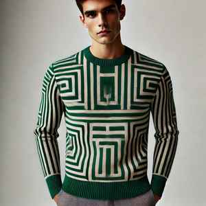 Suéter de Punto Casual de Invierno para Hombre, Cuello en V, 100% Lana, Corte Ajustado, Manga Larga, con Logotipo Frontal - Product Image 1