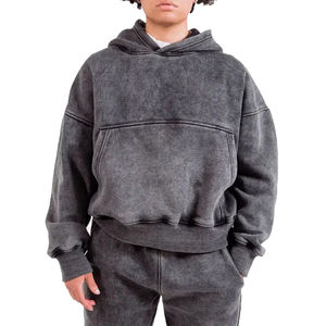 Sudaderas con Capucha Extra Grandes de Algodón para Hombre con Logotipo Personalizado, Sudaderas Cortas Personalizadas de 500 Gsm, Lavado Ácido, Venta al por Mayor - Product Image 1