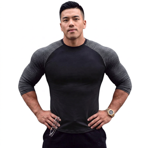 Men's Slim Fit O-Neck Raglan Sleeve <b>T</b>-<b>Shirt</b> Solid Color Quick Dry Sporty Style Knitted Polyester <b>Long</b> Sleeve <b>Black</b> - Product Image 2
