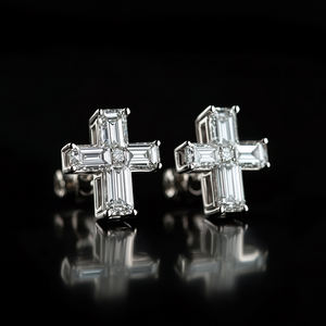 S925 Sterling Silver 14k Gold Moissanite Diamond Micro Cross Stud Boucles d'oreilles pour hommes - Product Image 3