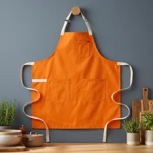 Delantal Naranja con Tres Bolsillos, de Lona Tejida, Moderno, Resistente, Duradero, Reutilizable, Lavable a Máquina, para Limpieza y Uso Diario - Product Image 1