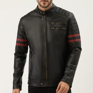 Chaqueta de cuero de motorista de manga larga con cremallera frontal para hombre, precio barato, ajuste regular, ropa de invierno de peso pesado, chaqueta de cuero para hombre - Product Image 1