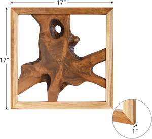 Art mural carré en bois de bambou rustique moderne de 17 "x 17" fabriqué à la main cadre naturel unique décoration murale en bois pour salon chambre à coucher - Product Image 4