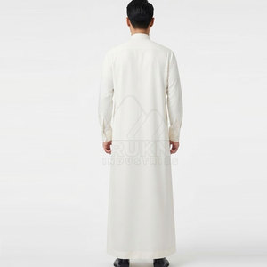Thobe classique arabe décontracté en coton, vêtement musulman traditionnel, col montant, manches longues, idéal pour la prière, les rassemblements et les mariages - Product Image 2