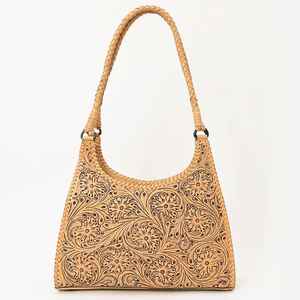 Bolso de Hombro de Cuero Genuino Hecho a Mano con Diseño Floral Bohemio Otoñal para Mujer, con Borla y Grabado a Mano - Product Image 4