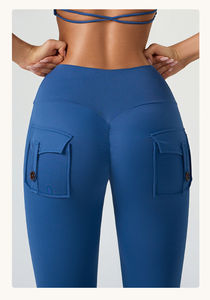 Pantalon de yoga pour femme, taille haute, effet fessier galbé, sans couture, antibactérien, séchage rapide, course à pied, fitness, taille élastique, poche boutonnée, respirant - Product Image 5