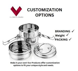 Whole Sale D-Mark Stainless Steel Round <b>Clip</b> Tiffin Box Dual Tier Portable Tiffin Carrier for Hotels & Restaurants Daily Meal - Product Image 3