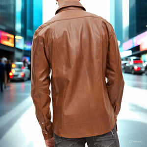 Letterman Button up PU <b>Leather</b> <b>Shirts</b> Men Customize Long Sleeve Button Down Chest Pocket <b>Leather</b> <b>Shirts</b> Men's - Product Image 6