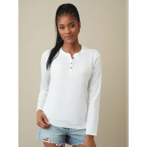 Sharon <b>Henley</b> Long Sleeve Custom Promotional <b>T</b>-<b>Shirt</b> for Merchandising - Product Image 1
