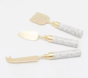 Ensemble de fromage à manche en marbre et ustensiles de cuisine couleur or blanc de table avec outils couteaux trancheuse - Product Image 1